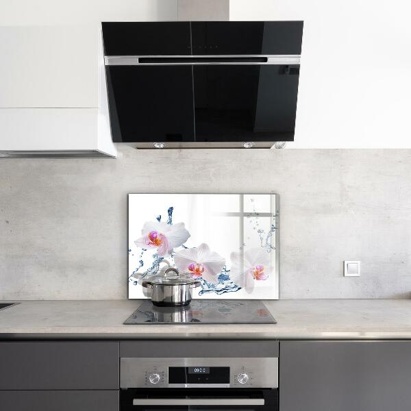 Pannello paraschizzi cucina Orchidea spruzzata con acqua