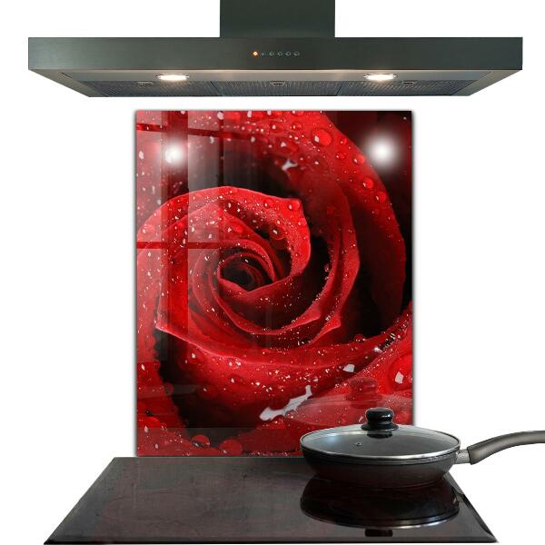 Rivestimento parete cucina Gocce di rugiada su una rosa rossa