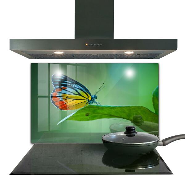 Pannello paraschizzi cucina Farfalla appoggiata su una foglia