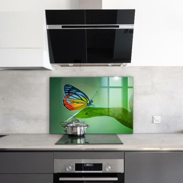 Pannello paraschizzi cucina Farfalla appoggiata su una foglia