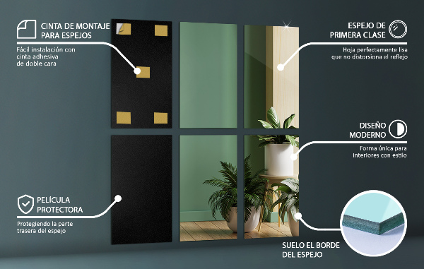 Piastrelle specchio adesive 6 pz 30x20 cm