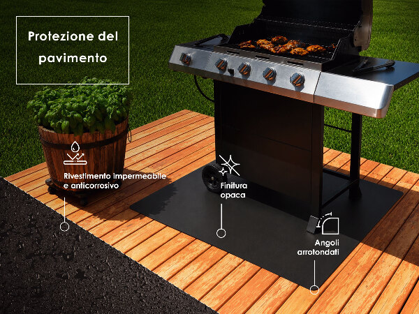 Tappeto protettivo semicircolare per barbecue da terrazzo 100x100 cm