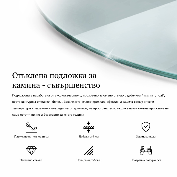 Vetro sotto il camino 100x100 cm