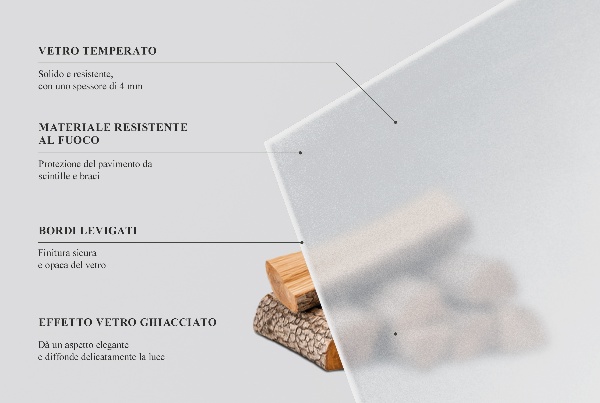 Vetro sotto il camino esagonale semitrasparente h40 cm