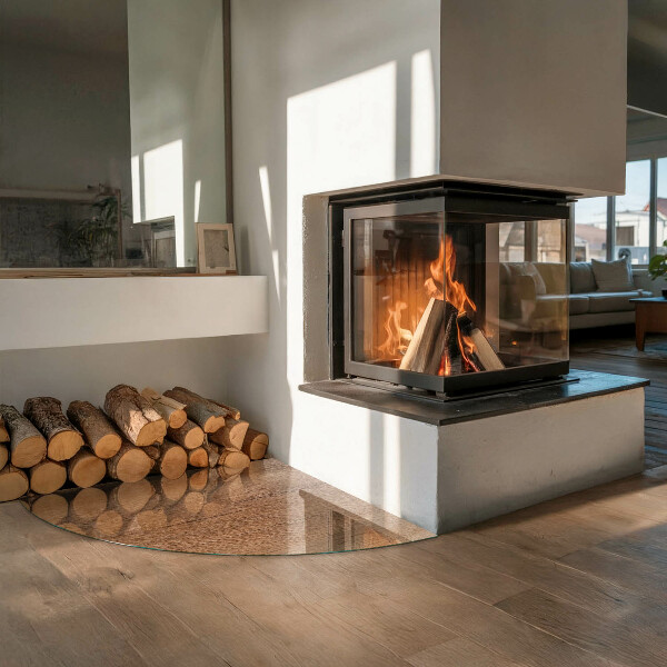 Vetro sotto il camino Motivo in legno naturale