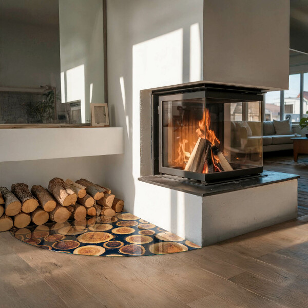 Vetro sotto il camino Scatola con legno tagliato