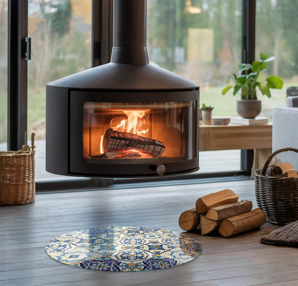 Rotonda vetro sotto stufa Motivo a mosaico con fiori