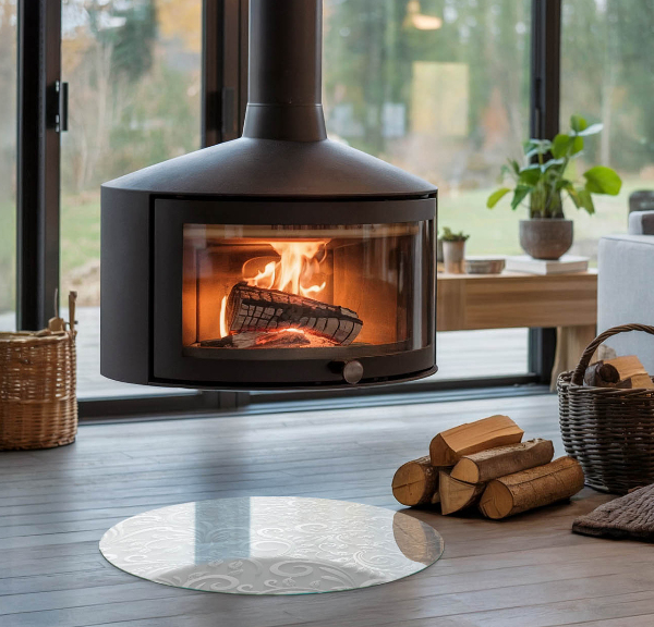 Rotonda vetro sotto stufa Elegante motivo vegetale