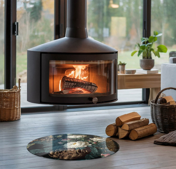 Rotonda vetro sotto stufa Motivo floreale con farfalle