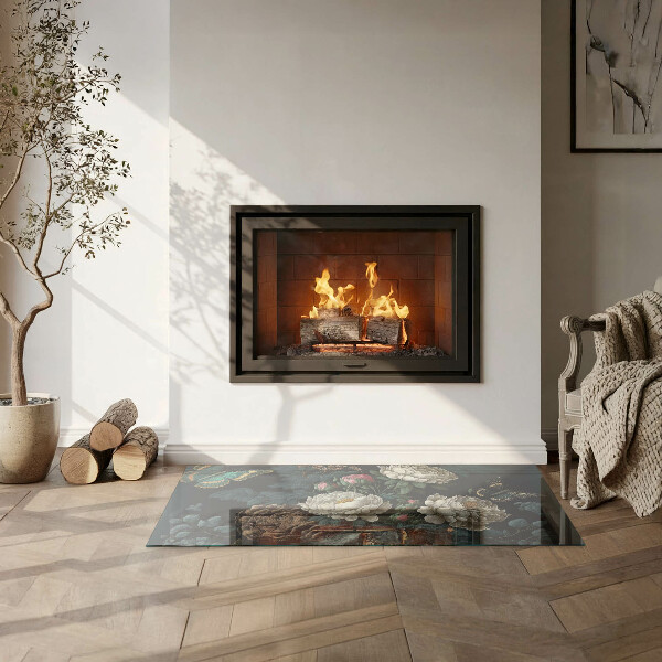 Rettangolare vetro sotto stufa Motivo floreale con farfalle