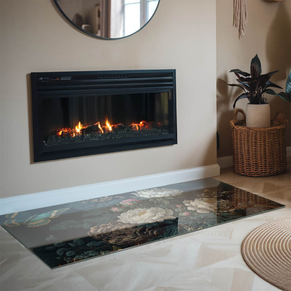 Rettangolare vetro sotto stufa Motivo floreale con farfalle