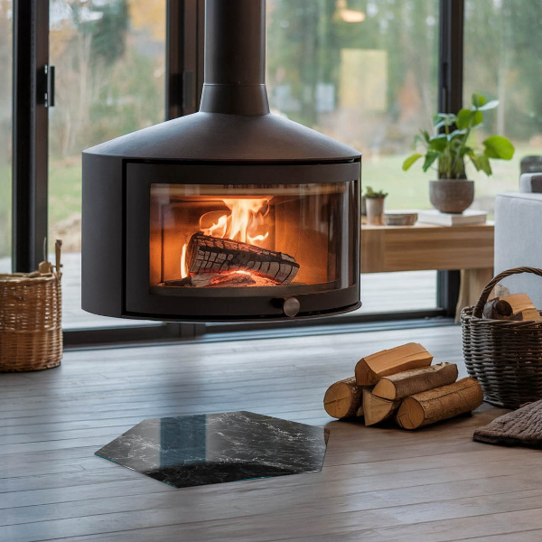 Esagonale vetro sotto stufa Elegante motivo in marmo