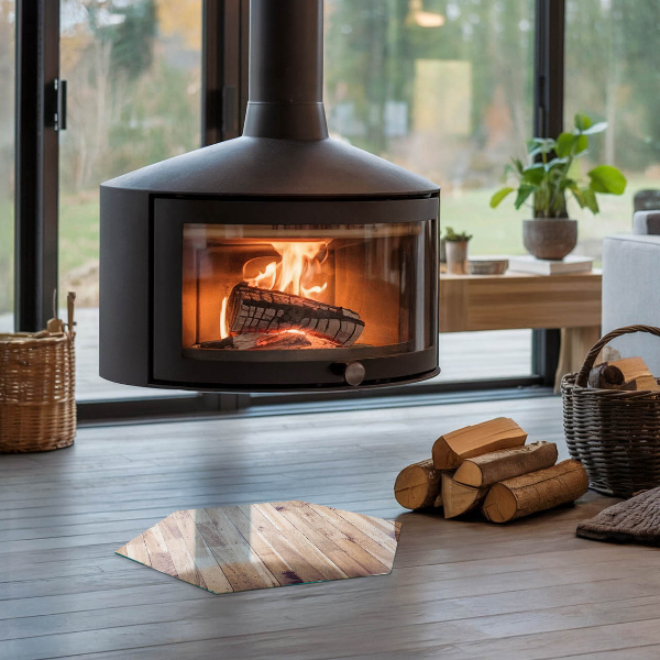 Esagonale vetro sotto stufa Tavola di legno nel layout