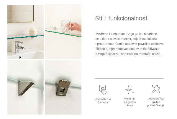 Traslucida mensola sottospecchio da bagno 80x13 cm