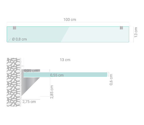 Mensola in vetro da parete 100x13 cm