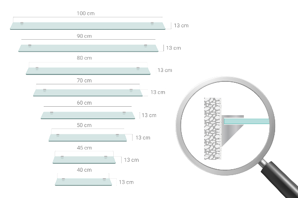 Mensola in vetro da parete 100x13 cm