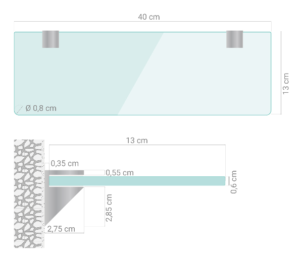 Mensola fluttuante in vetro 40x13 cm