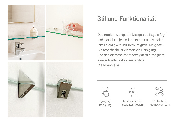 Mensola in vetro da parete 45x13 cm