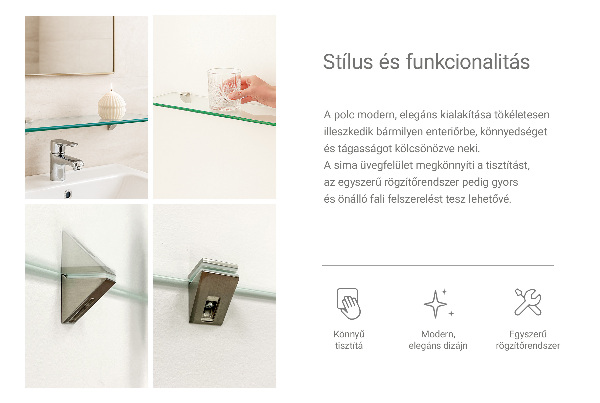 Mensola in vetro da parete 45x13 cm