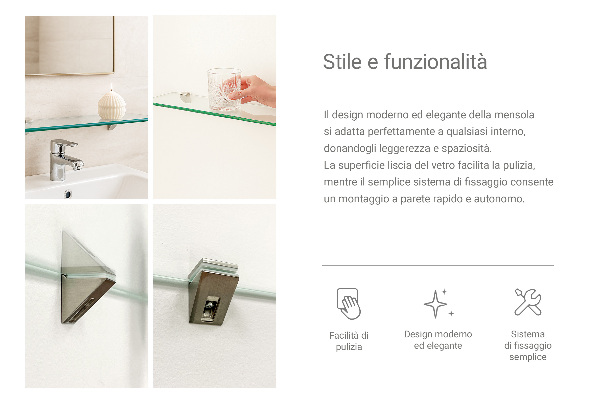 Mensola in vetro da parete 60x13 cm