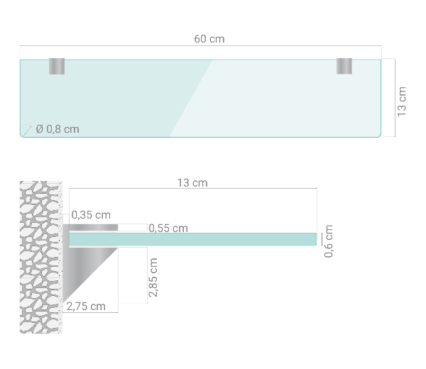 Mensola in vetro da parete 60x13 cm