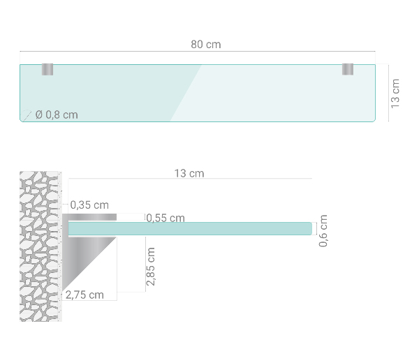 Mensola in vetro da parete 80x13 cm