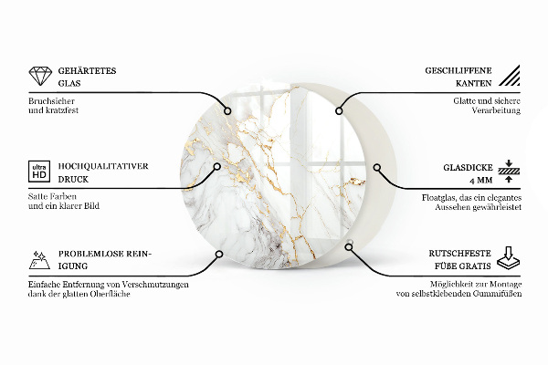 Top tavolo rotondo Elegante motivo in marmo