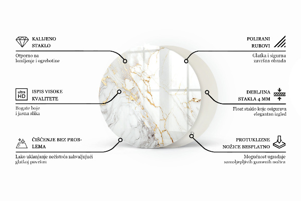 Top tavolo rotondo Elegante motivo in marmo