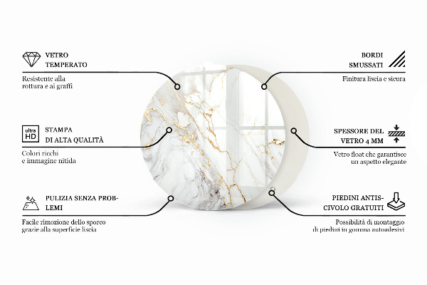 Top tavolo rotondo Elegante motivo in marmo