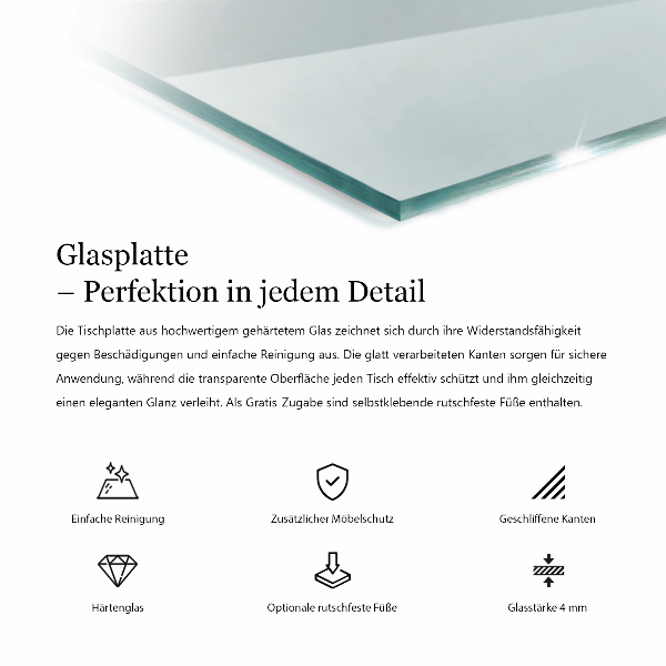 Piano di cristallo per tavolo rettangolare trasparente