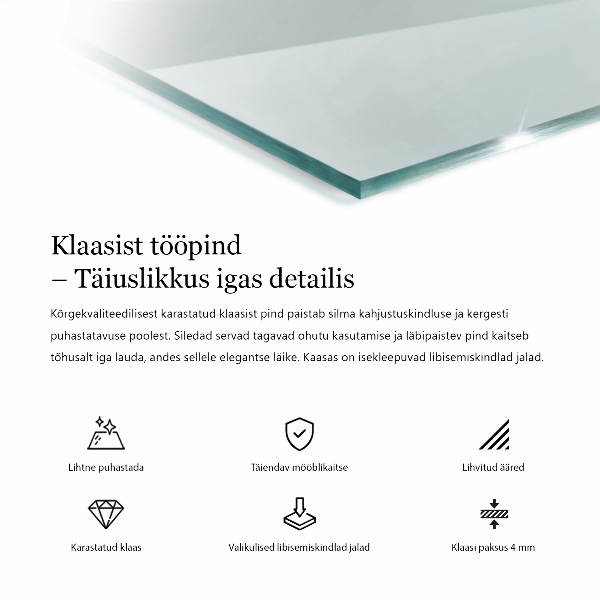 Piano di cristallo per tavolo rettangolare trasparente