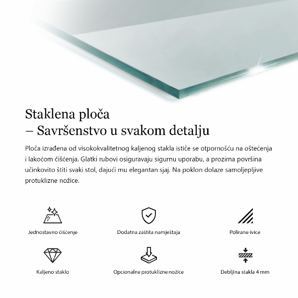 Piano di cristallo per tavolo rettangolare trasparente