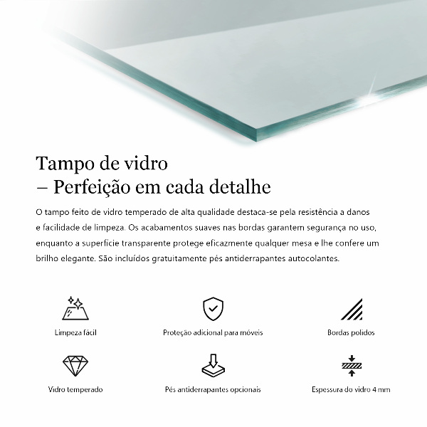 Piano di cristallo per tavolo rettangolare trasparente