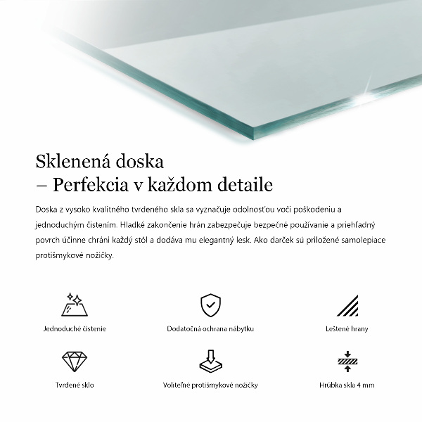 Piano di cristallo per tavolo rettangolare trasparente