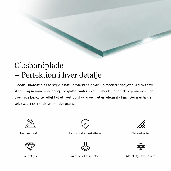 Piano di cristallo per tavolo rettangolare trasparente