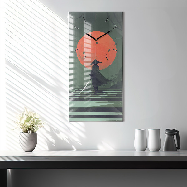 Orologio verticale in vetro Samurai nella foresta