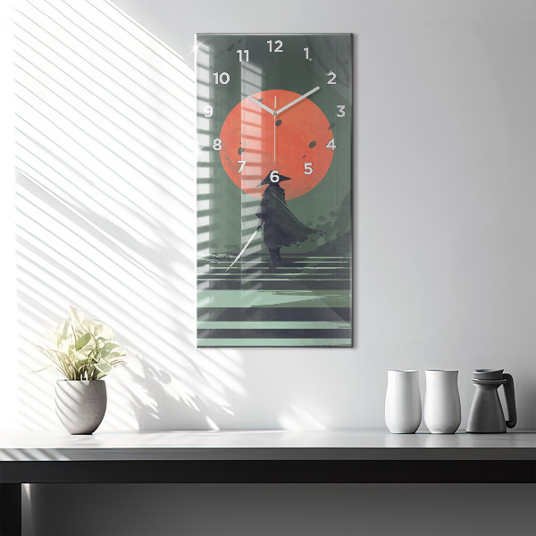 Orologio verticale in vetro Samurai nella foresta
