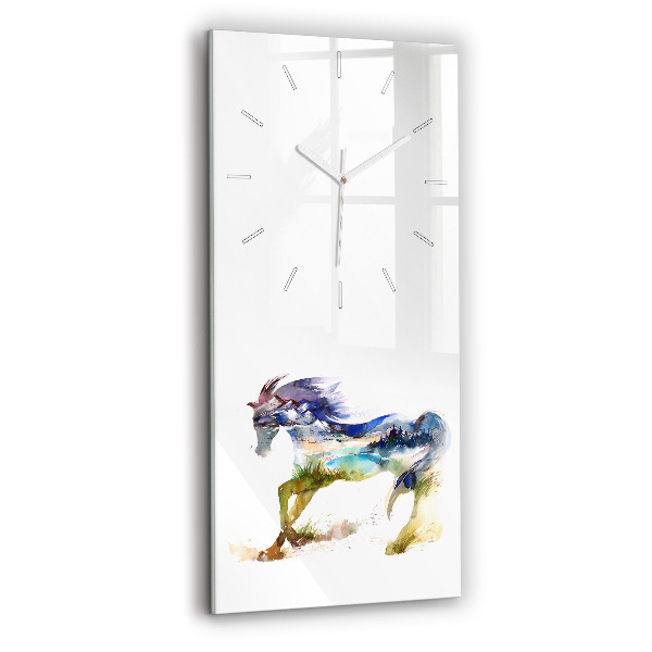 Orologio verticale Montagne dipinte e cavallo