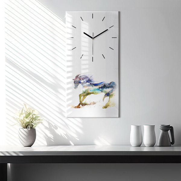 Orologio verticale Montagne dipinte e cavallo