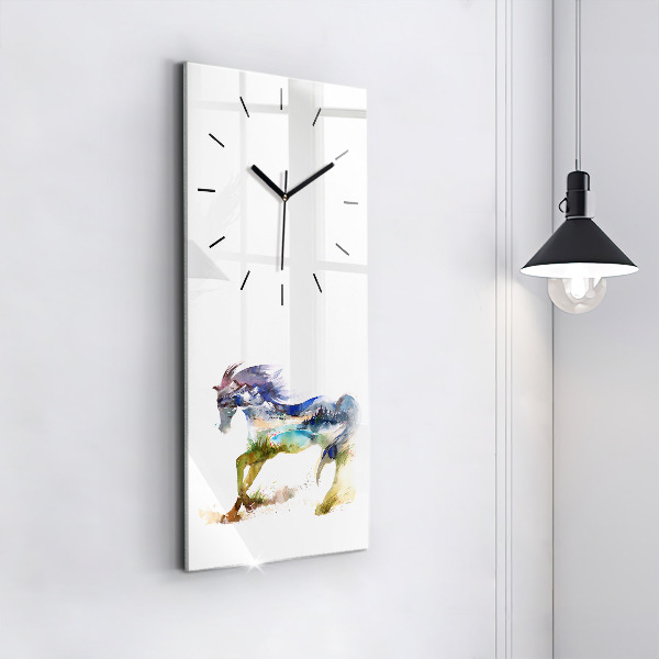 Orologio verticale Montagne dipinte e cavallo