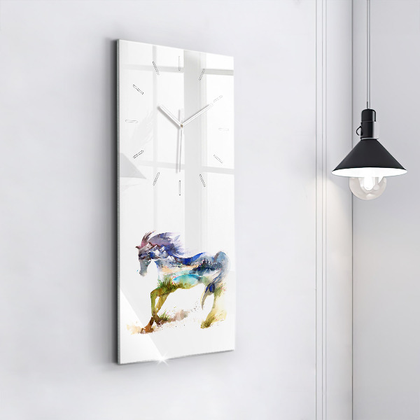 Orologio verticale Montagne dipinte e cavallo