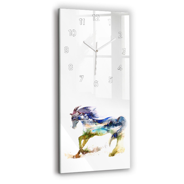 Orologio verticale Montagne dipinte e cavallo