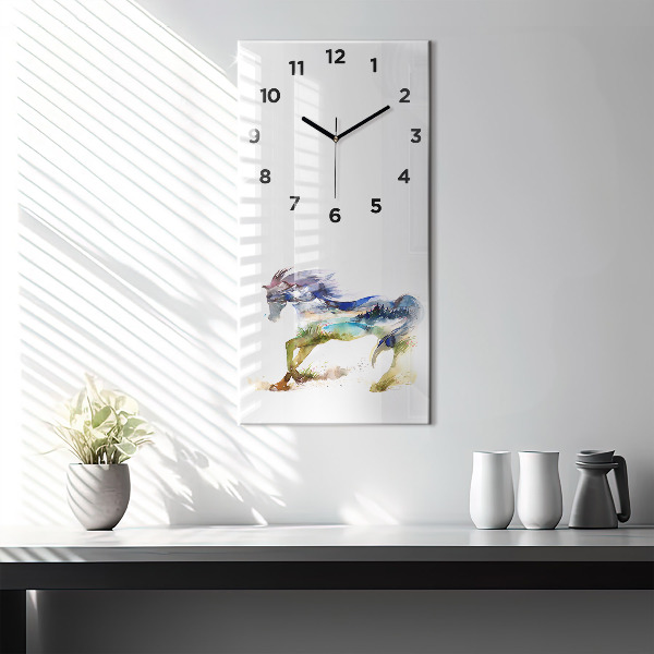 Orologio verticale Montagne dipinte e cavallo