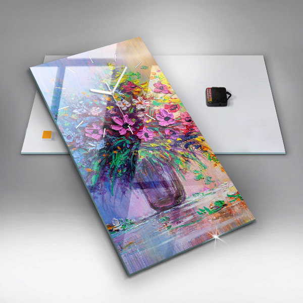 Orologio verticale in vetro Fiori in un vaso