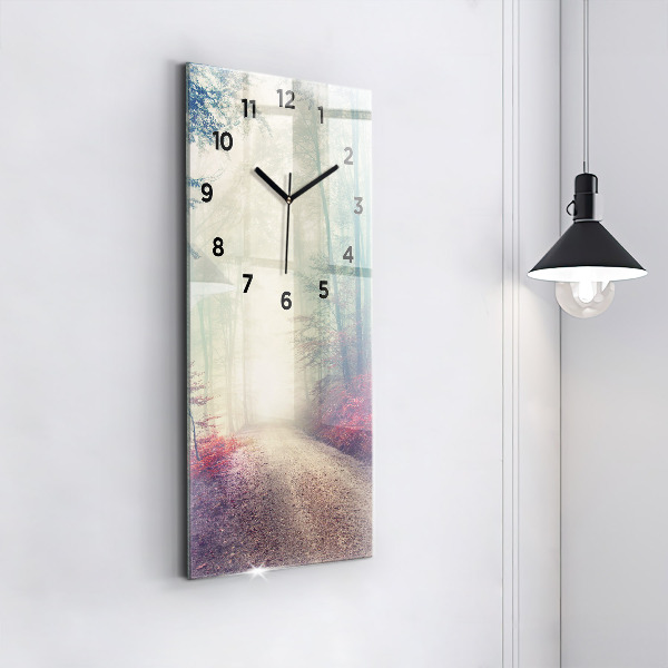 Orologio verticale Strada autunnale Foresta Nebbia