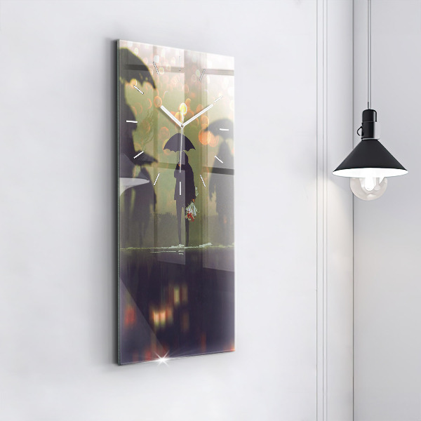 Orologio verticale in vetro Persone con ombrelli