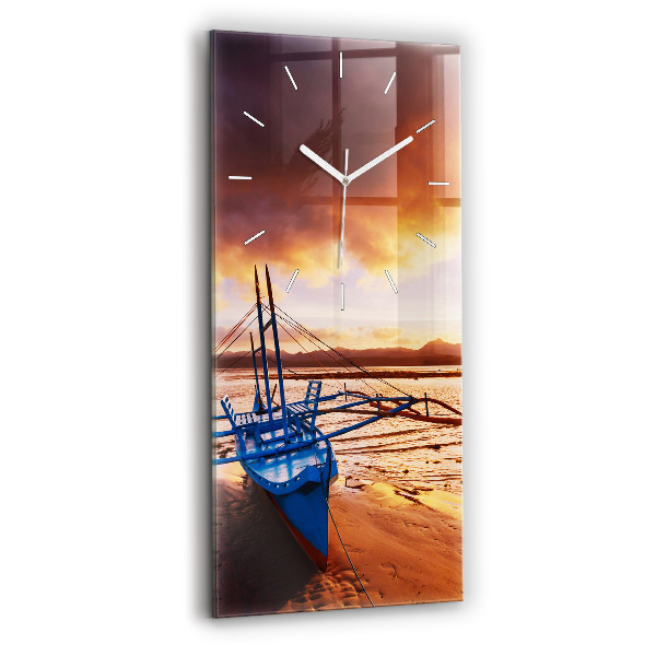 Orologio verticale in vetro Barca e tramonto