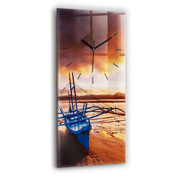 Orologio verticale in vetro Barca e tramonto