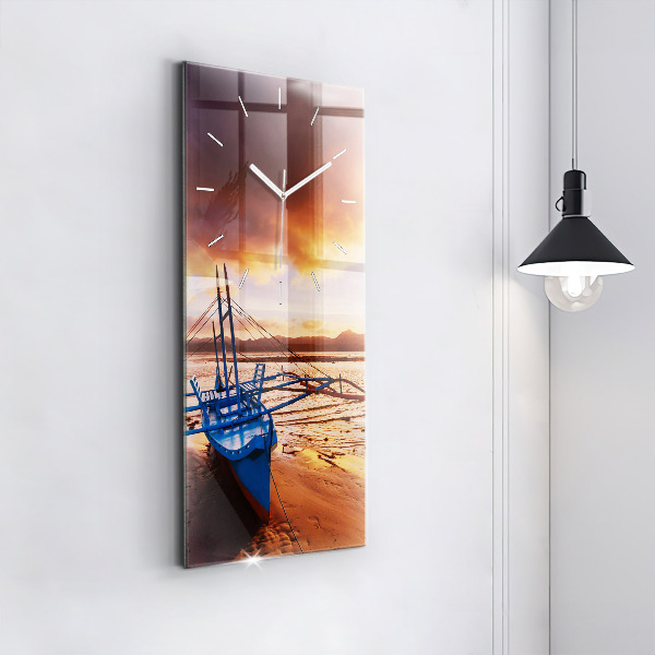 Orologio verticale in vetro Barca e tramonto