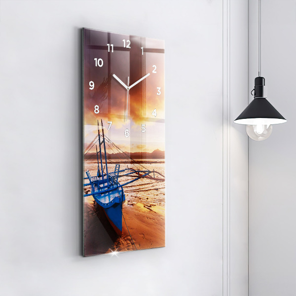 Orologio verticale in vetro Barca e tramonto
